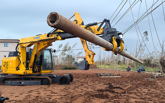 “摩羯”来袭，，，，，mg不朽情缘开挖立杆一体机跑赢时间助力抗灾复电抢修